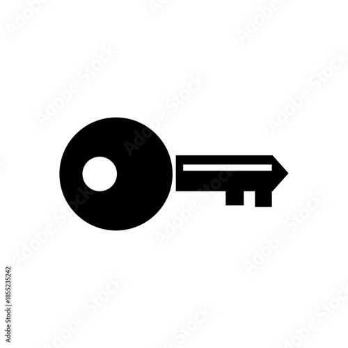 A black and white image of a simple key icon on a plain background