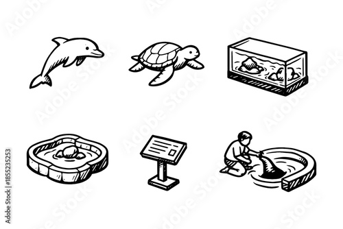 Aquarium life: hand drawn sea creatures and habitat elements collection