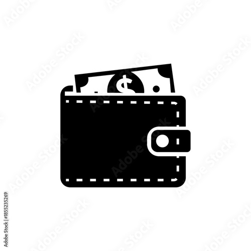 Black leather wallet with cash and stitch details