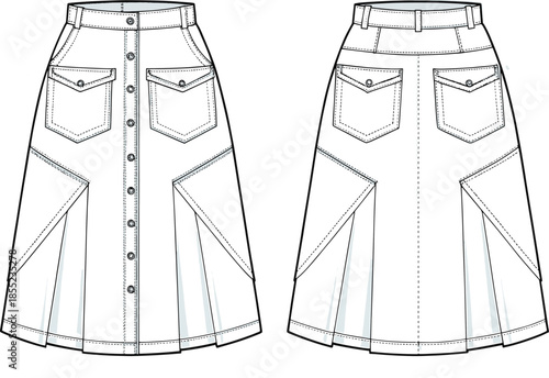 Classic denim skirt with functional pockets Vector