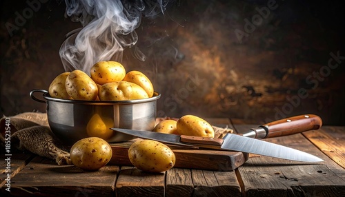 Steaming Potatoes in Rustic Setting
