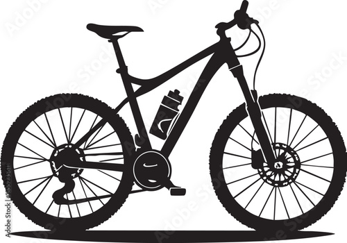 silhouette mountain bike isolated on white background, modern off road bicycle side view