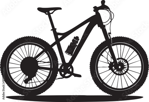 silhouette mountain bike isolated on white background, modern off road bicycle side view