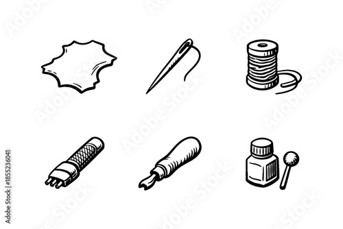Hand drawn leather craft tools collection for diy projects and arts