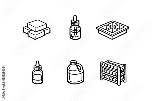 Hand drawn cosmetic and storage icons collection for skincare and organization
