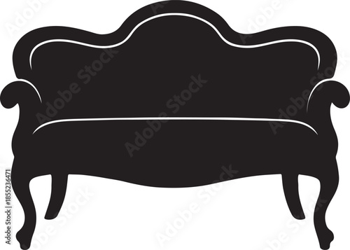 Black Silhouette of an Ornate Victorian Sofa couch furniture