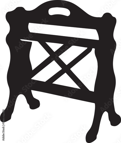 Silhouette of an antique wooden music stand with ornate legs and cross bracing furniture