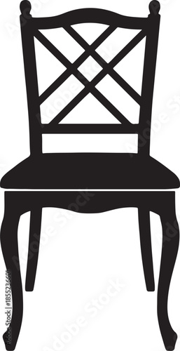Silhouette of a classic dining chair with a criss-cross back on a white background