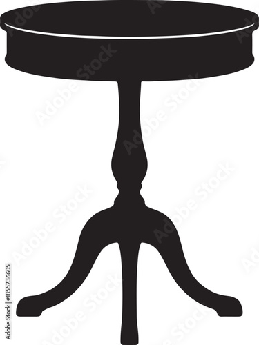 Silhouette of a round pedestal table with ornate legs on a white background furniture