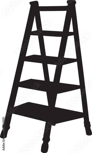 Black Silhouette of a Four- Step Wooden Ladder with Curved Feet steps stairs