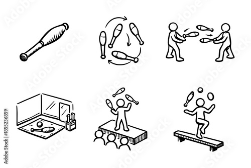 Juggling performance and training in hand-drawn style