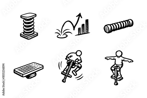 Hand drawn spring themes with symbols of bounce and fun activities