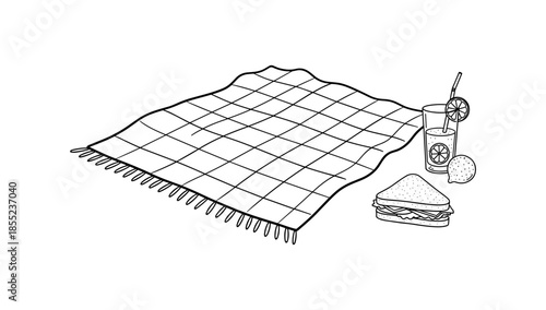 Picnic blanket with snack and drink outline