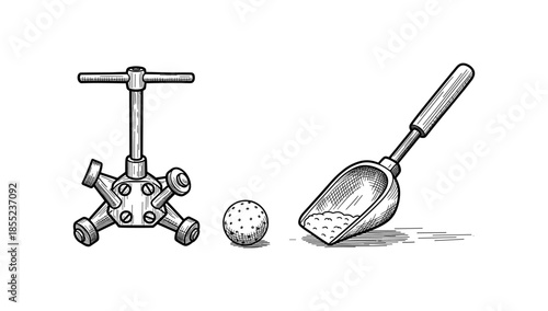 Black and white vintage tools set with hand drawn style