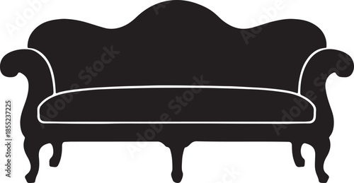 Black silhouette of a vintage ornate sofa with curved arms and legs couch furniture