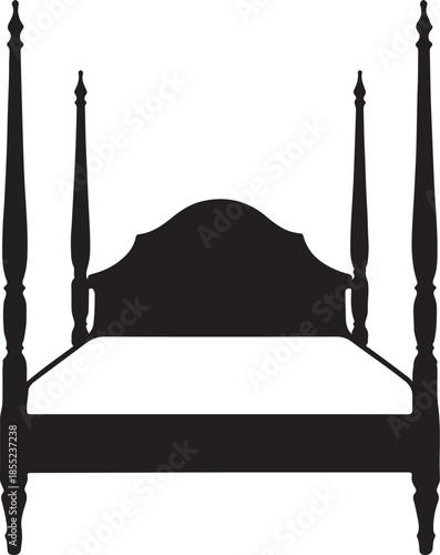 Black Silhouette of a Four- Poster Bed with Canopy Posts four poster bed furniture