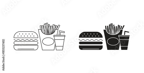 Fast food icons. Outline icons vector collection. flat illustrations