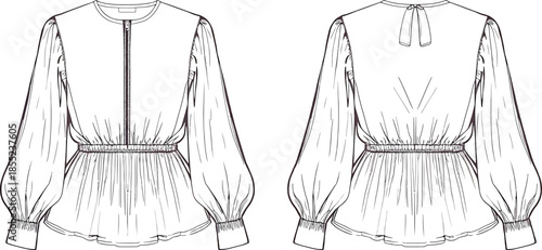 Elegant blouse design with front zipper and bow back Vector