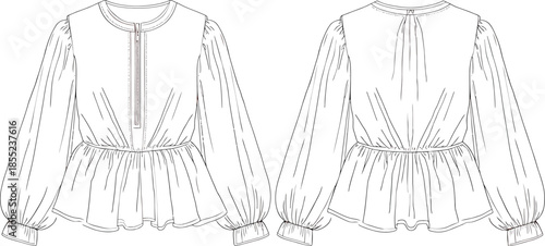 Elegant blouse design with tie neck and balloon sleeves Vector