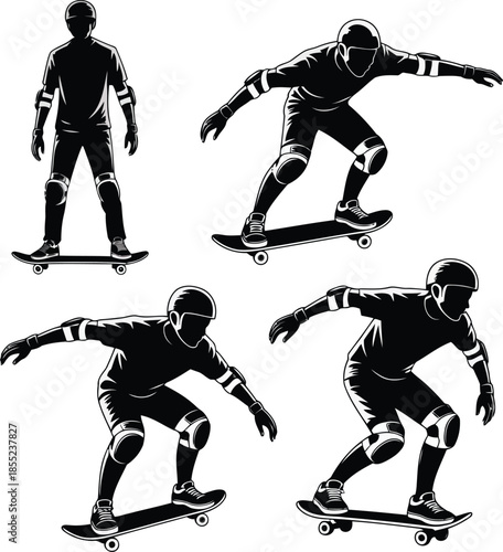 Dynamic skateboarder silhouettes in action Vector