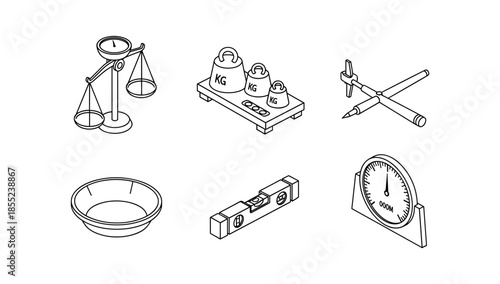 Precision tools and instruments in linear style for engineering and science