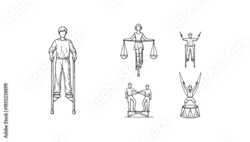 Circus performer sketch collection: balancing acts and acrobatics