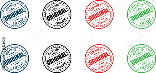 Original Stamp Badge Set in Blue Black Red and Green – Authentic Labels