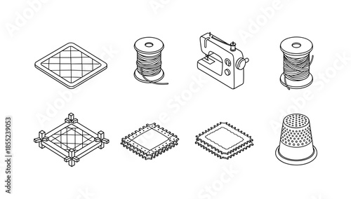 Linear sewing and embroidery tools collection for craft enthusiasts
