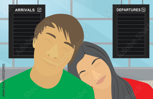 Couple on airport waiting. vector
