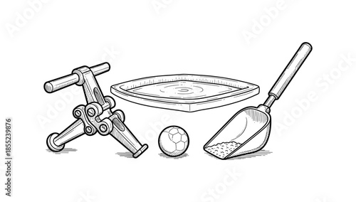 Hand drawn linear tools and objects for pool maintenance