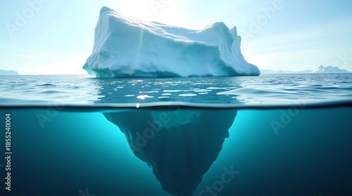 Realistic Iceberg with Submerged Massive Base in Deep Blue Ocean