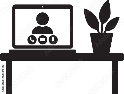 Virtual meeting setup isolated on white background