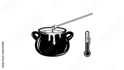 Melting chocolate with thermometer and tool in vintage style