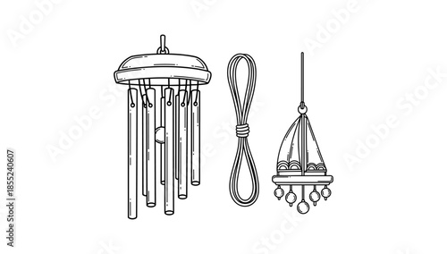 Elegant wind chimes and hanging decor: minimalist line art design for home aesthetics