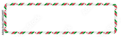 Christmas candy cane rectangle border frame. Festive Holiday Candy Cane Frame with Red, Green and White Stripes. Editable stroke. Vector illustration