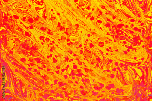 Colorful abstract Ebru marbling background with vibrant liquid ink swirls
