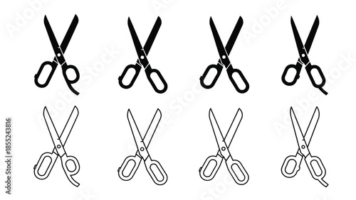 Four pairs of scissors displayed in a simple black and white illustration