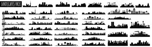 Landscape Silhouette Collection: A diverse collection of landscape silhouettes. It's ideal for use in various creative projects. The silhouettes capture the essence of different landscapes.