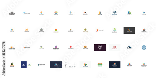 Collection of various colorful company on white background brand names