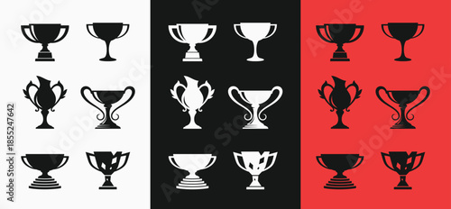 Trophy icons in various colors and styles for awards and recognition