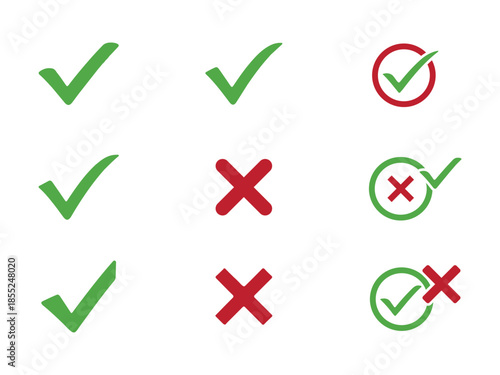 A set of checkmark and cross icons representing validation, approval, and rejection