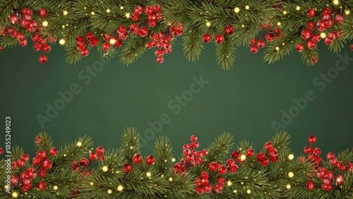 Christmas garland with berries and lights