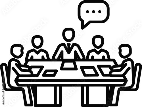Business meeting with people sitting around a table and one person speaking