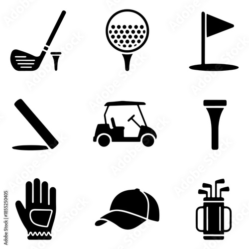 Collection of golfrelated icons isolated on a transparent background