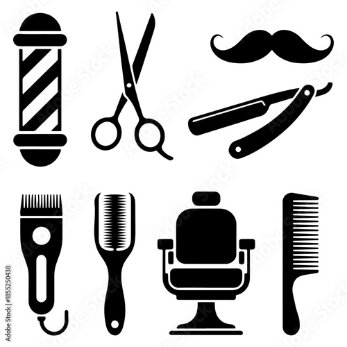 Set of barber tools isolated on transparent background