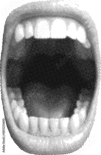 Wide open mouth screaming retro halftone collage element vector illustration