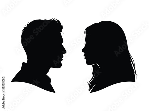 Silhouettes of a man and a woman facing each other in profile