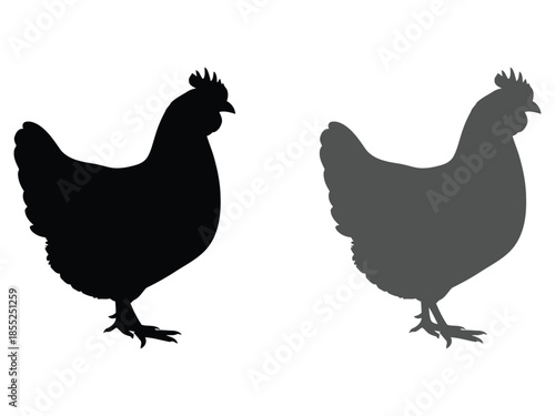 Two chicken silhouettes one solid black and one in grayscale tones