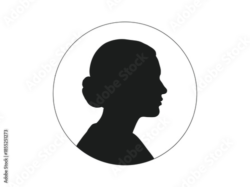 Silhouette of a woman s face and neck within a circular frame