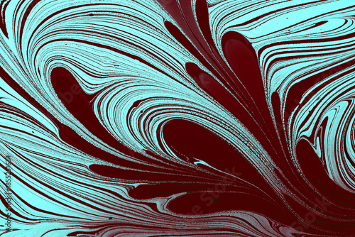 Dark floral Ebru marbling background with contrasting liquid ink swirls and gold accents